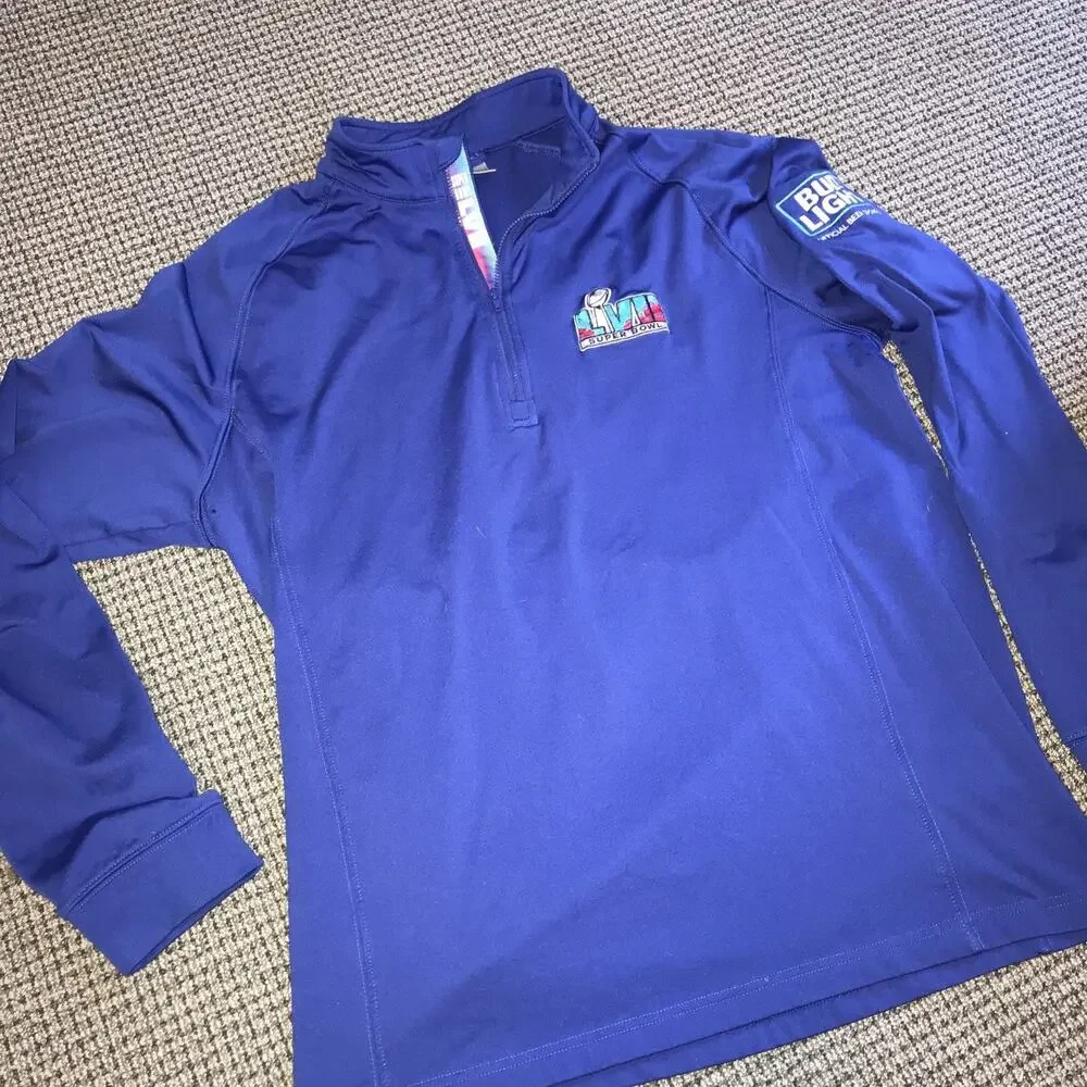 Bud‎ Light Super Bowl LVII QuarterZip LongSleeve Large Blue Sweatshirt